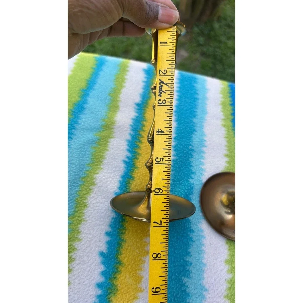 Candlesticks Home‎ 7in Gold Brass Spindle Vintage